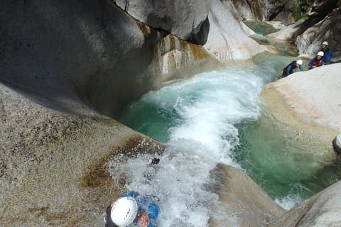 Canyoning in the Pyrenees in Laruns in the Ossau valley.