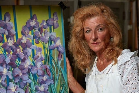 Jeanne Maze, irises in pastel