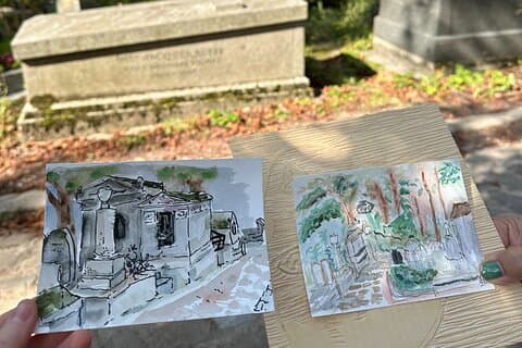 Père Lachaise Cemetery Art: Watercolor Postcard Workshop in Paris