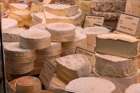 Selection of cheeses from the covered market of Villefranche-sur-Saône