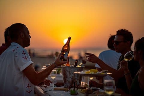Pop up oyster bar on Normandy beach