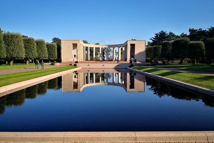 Omaha Beach, Normandy. U.S Military Cemetery in Colleville-sur-Mer. Magnificent reflecting pool