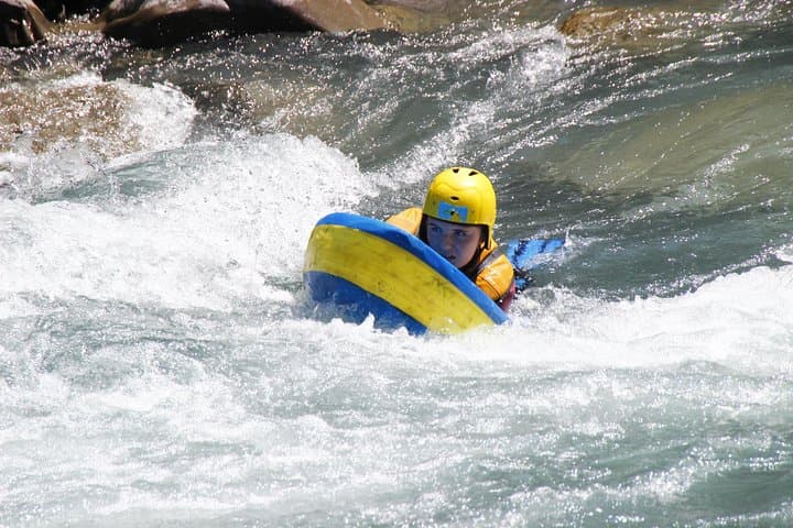 Whitewater swimming (hydrospeed) on the Ubaye