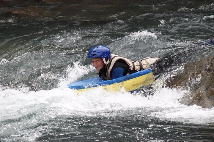 Whitewater swimming (hydrospeed) on the Ubaye