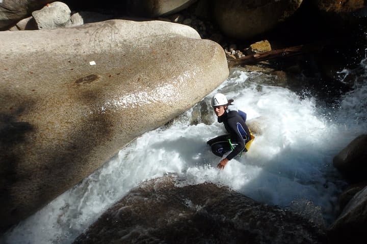 Canyoning in the Soussouéou canyon in the Ossau valley in the Pyrenees.