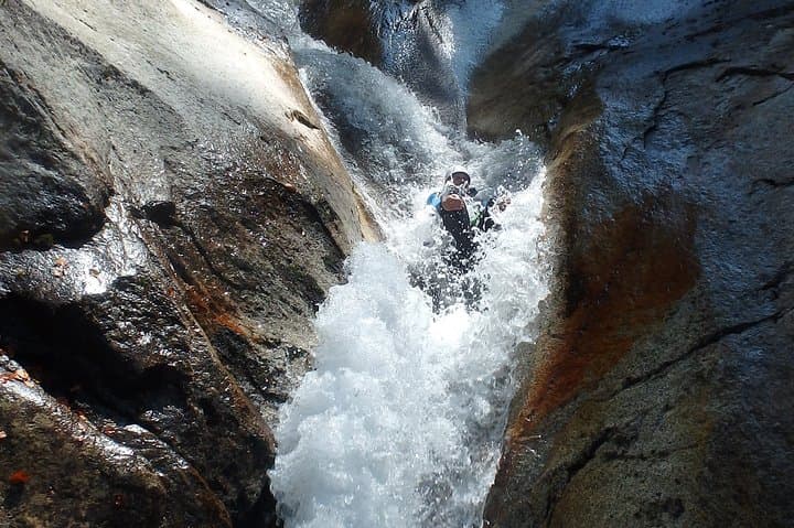 Sensational slide in the Soussouéou canyon in the Ossau valley.