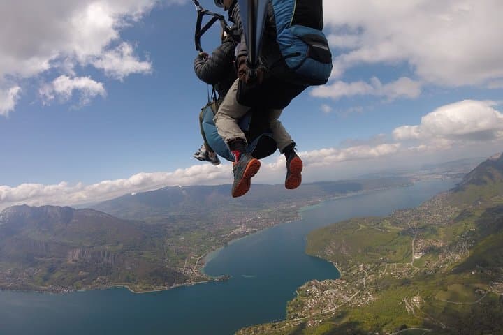 Sensation paragliding flight over the magnificent Lake Annecy