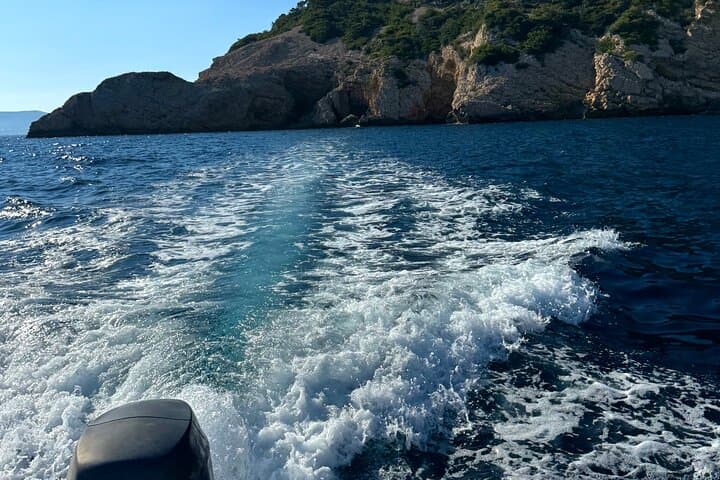 Feel the speed and adrenaline as your boat sails along steep cliffs near La Madrague.