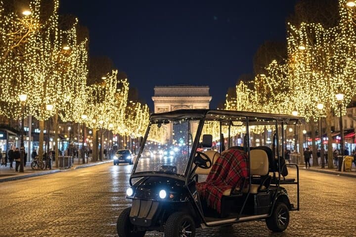 Enjoy a relaxed nighttime ride through lively Parisian streets.