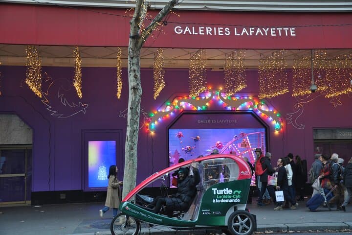 Paris visits Christmas lights on board a cab bike