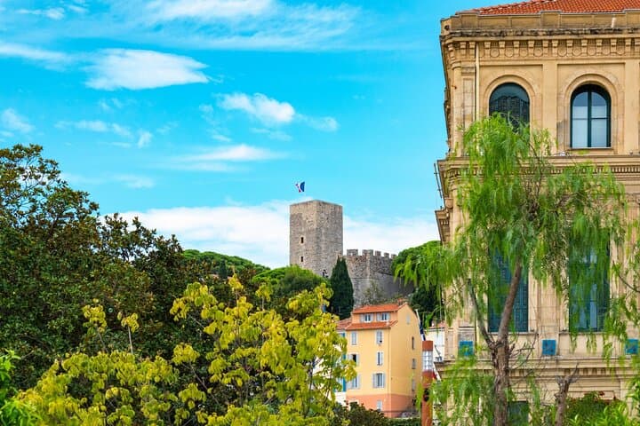 Le Suquet: The medieval soul of the city with the tower of the Castre Museum overlooking the bay.