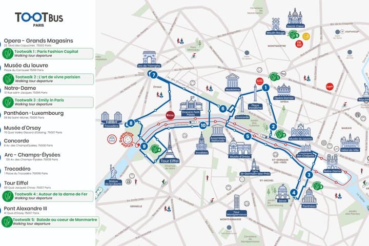 Paris Tootbus Hop-On Hop-Off Bus Tour (Optional Cruise)