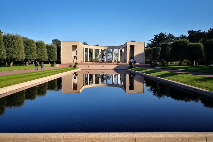 Omaha Beach, Normandy. U.S Military Cemetery in Colleville-sur-Mer. Magnificent reflecting pool