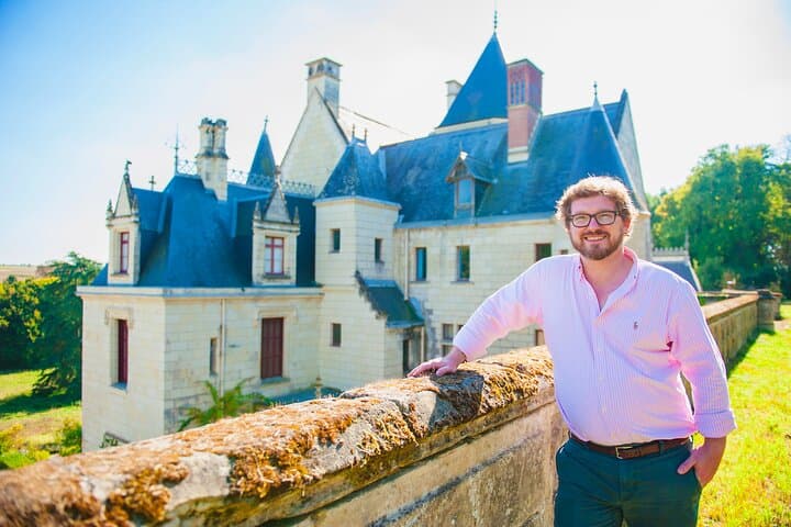 Sébastien, Count du Petit Thouars, in front of his 600 year old family castle.