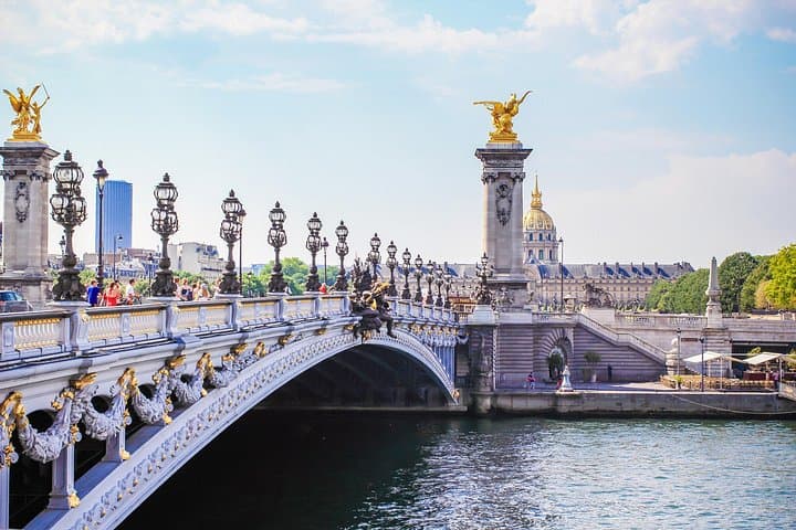 Famous Bridge of Alexandre III over Seine river in Paris, France