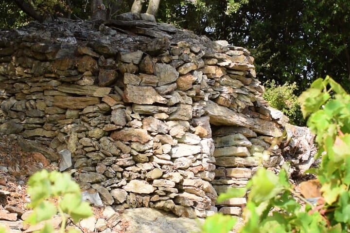 Several dry stone constructions scattered throughout the vineyard.