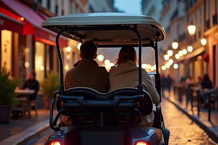 Enjoy Paris’s charm at night with a personalized commentary from your local golf cart driver-guide.