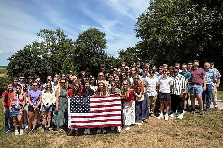 Students traveling Normandy with WWII veterans.