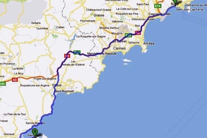 the map ST TROPEZ /NICE AIRPORT