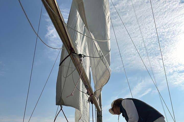 Aperitif on the island in vintage sailboat