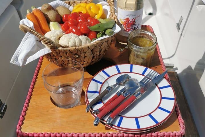 Aperitif on the island in vintage sailboat